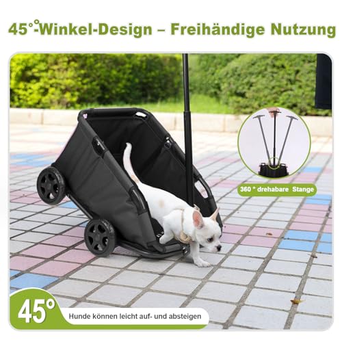 Mini-Hundewagen für Mini-Haustiere, faltbarer multifunktionaler Einkaufswagen mit ausziehbarem Ziehgriff, Doggie Wagon eingebautem Kissen und Sicherheitsseil mit Aufbewahrungstasche (Schwarz)