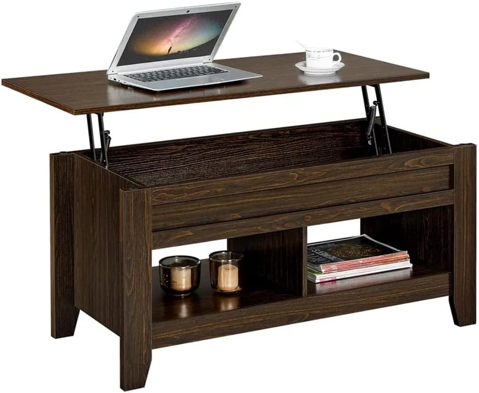 Wood Lift Top Coffee Table with Storage Espresso Tea Table