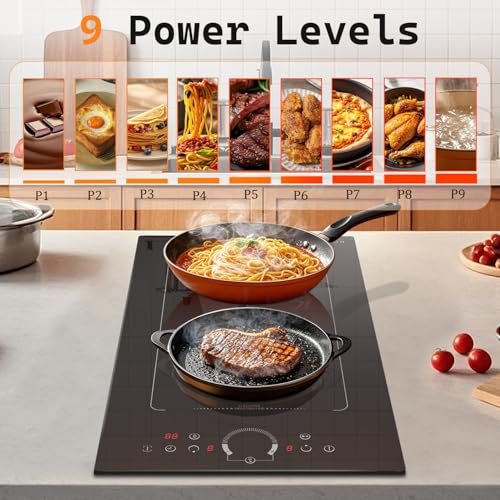 Image of Noxton Double Induction Cooktop, Upgraded Induction Stovetop with Flex Zone | 2 Burners Electric Cooktop, Power Boost, 9 Power Levels, 3500W, Child Lock, Timer, 220-240V Hard wire, No Plug, 12 Inch