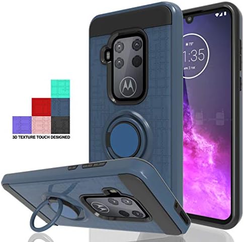 Wtiaw for:Moto One Zoom Case,Moto One Zoom Phone Case,360 Degree Rotating Ring Kickstand [TPU+PC Material] Hybrid Dual Layer Defender Case for Moto One Zoom-CH Metal Slate