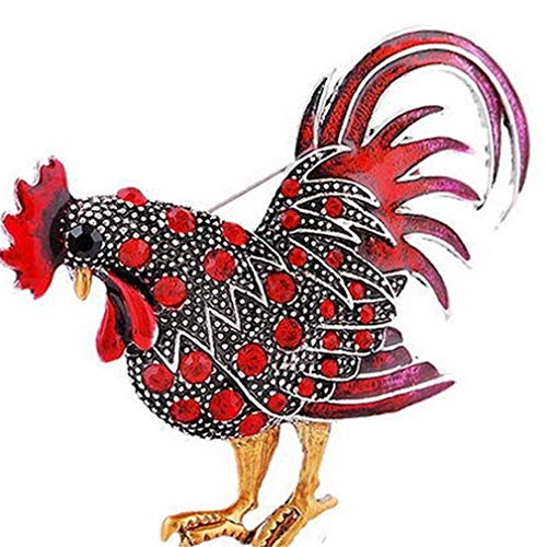 MOONQING Rooster Chicken Brooch Creative Colorful Rhinestone Brooch Animal Brooch Zodiac Animal Brooch,red