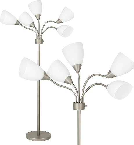 Lámpara de pie moderna de Lightaccents lámpara de pie Medusa con 5 pantallas para lectura de acrílico blanco ajustables para habitación