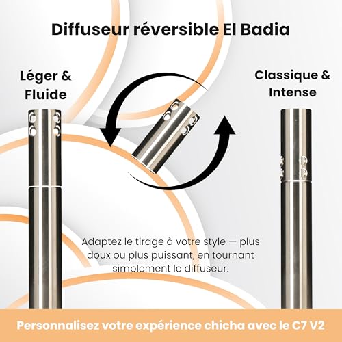 EL-BADIA C7 V2 Hookah 53cm – Luxus Shisha Set mit Dickem Glas Vase, Aluminium & Edelstahl Säule, Revers Diffusor, Soft-Touch Silikonschlauch, 29cm Metallgriff (Brown Copper)