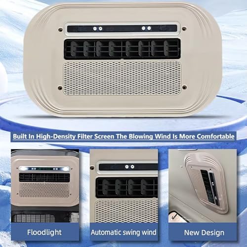 60V 72V DC RV Rooftop Air Conditioner - 1600W Cooling & 1000W Heating, 360° Airflow, Temp Display, Rapid 8 Min Warm-Up, 300m³/H for Cars, Trucks, Vans