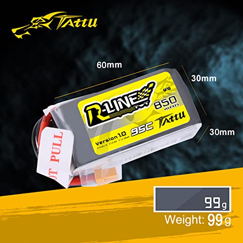 TATTU R-Line 850mAh 14.8V 95C 4S LiPo Battery Pack with XT60 Plug for Multirotor FPV from Size 100 to 180 by TATTU - Image 2