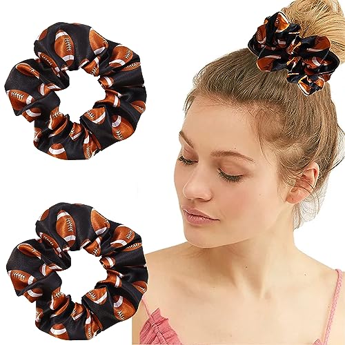 Black Football Scrunchies Sport Elastics Hair Ties Ball Silk Scrunchies Sport Hair Accessories Hair Bands for Women Teens Girls Coach Gift Ponytail Holders Heatless Curls