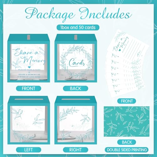 Image of Pajean 50 Pcs Greenery Share a Memory Card for Celebration of Life Memory Cards Box with Transparent Windows Memory Box for Funeral Wedding Birthday Graduation Bridal Shower Guest Card Ideas (Blue)
