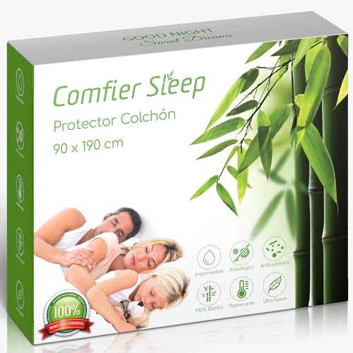 Funda De Colchon 90 x 190 cm Impermeable Antiácaros – 100% Bambu Protectora Transpirable Y Hipoalergénico Protector Colchon 90