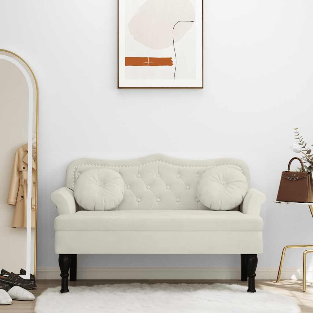 vidaXL Banc avec Coussins, Canapé avec Accoudoir et Dossier, Banquette avec Pieds en Bois, Siège de Salon Salle de Séjour, Crème Velours
