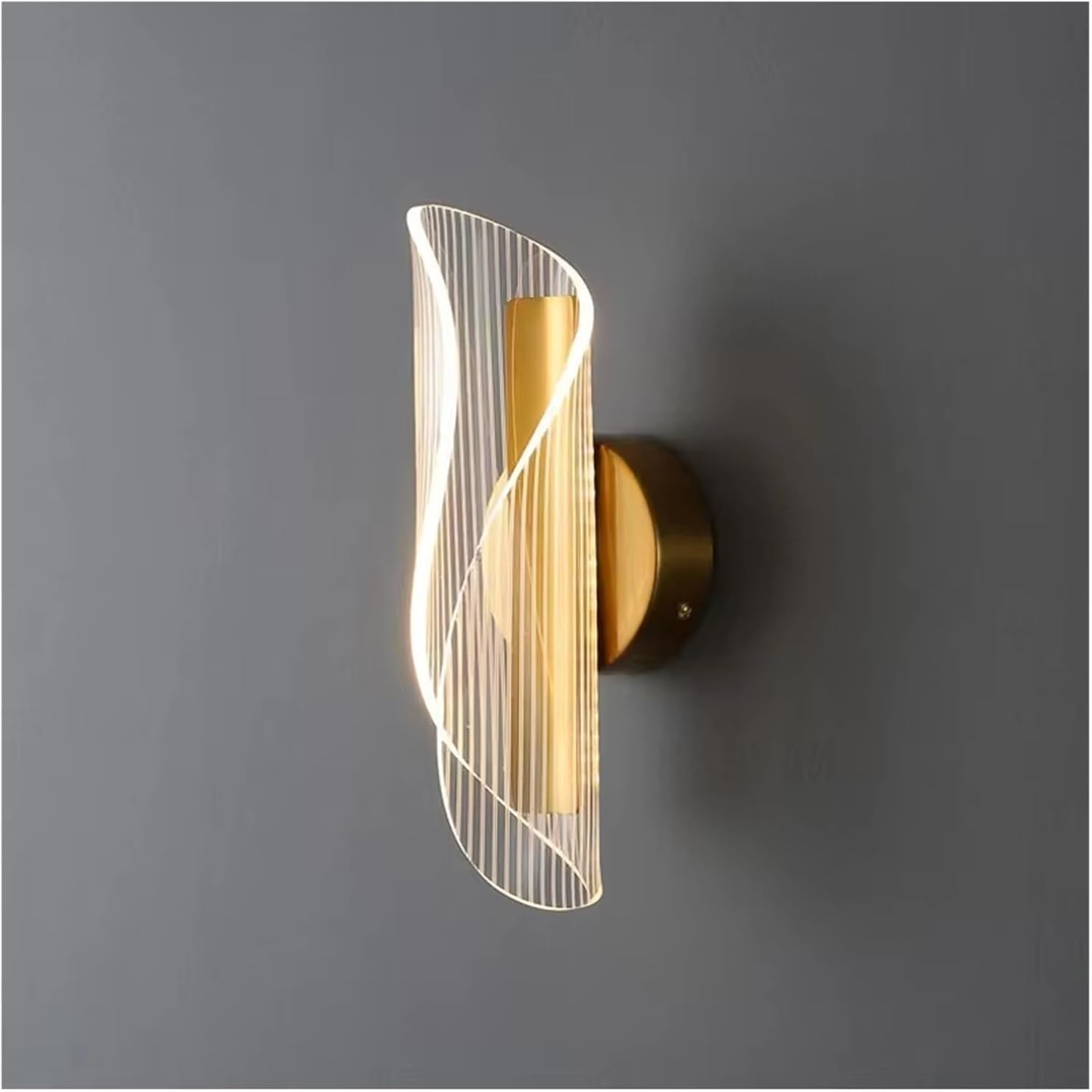 CWCQGH Postmodern Gold Wall Lamp Copper Indoor Decor Sconce Acrylic Stair for Living Room Bedroom Corridor Aisle Wave,1light