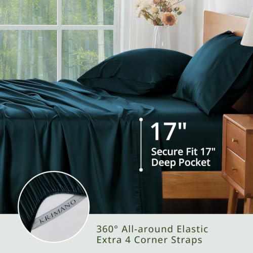 Image of Queen Size Sheet Set, Viscose Bamboo Sheets for Bed Set 4pcs, 100% Viscose Derived from Bamboo, Hotel Luxury Silky & Cooling for Hot Sleepers, Deep Pocket Up to 17 inch, Navy Blue
