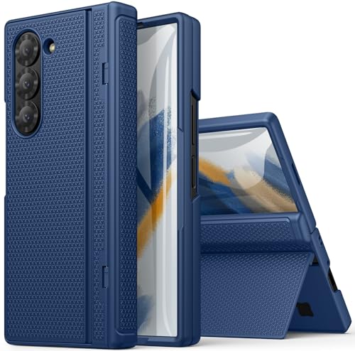 BXYJY for Samsung Galaxy Z Fold 6 Case, Front Screen Protector & Hinge Protection, Slim Fit with Kickstand, Rugged Hard 360° Full Body Cover Protective Phone Case for Samsung Z Fold 6 5g 2024, Blue