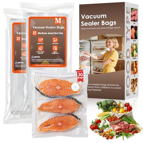 Image of Reusable Vacuum Sealer Bags for Food - 30 Medium (10 x 11 in) For Elxis Vacuum Sealer (Without Vacuum Sealer)