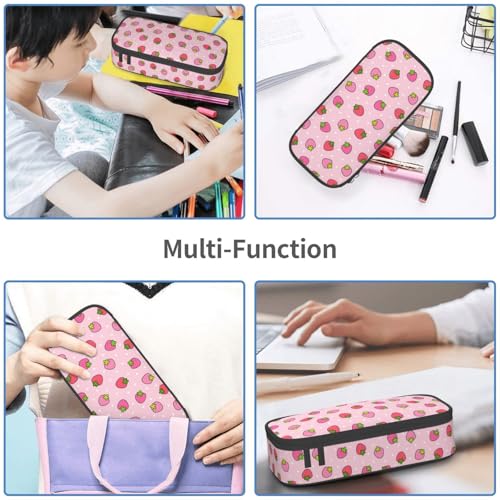 Image of Cute Pink Strawberry Dot Pencil Case Big Capacity Storage Pencil Pouch Stationery Bags With Zipper Portable Pen Holder Box Organizer For Boys Student College School Office Supplies