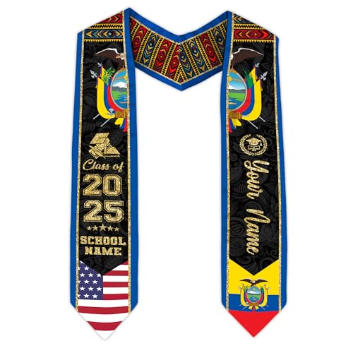 MonkeyVan Ecuador Graduation Stole, Ecuadorians American Flag Graduation Sash 2025, Ecuadorians Graduation Sash Style 18