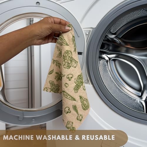 Image of Microfiber Tearable Cleaning Cloth Roll - 20 Pulls | Reusable, Super Absorbent, Easy to Tear | Ideal for Kitchen, Car, Electronics, and More | 180 GSM | Vegetable Print