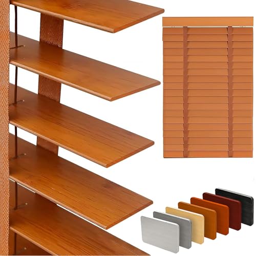 2 Slats Wood Blinds for Indoor Windows: Solid Wooden Blackout Blinds & Shades Black Out Privacy Horizontal Blinds for Home Bedroom Bathroom Living Room Windows and Doors 22.5 WX48 H Light Brown
