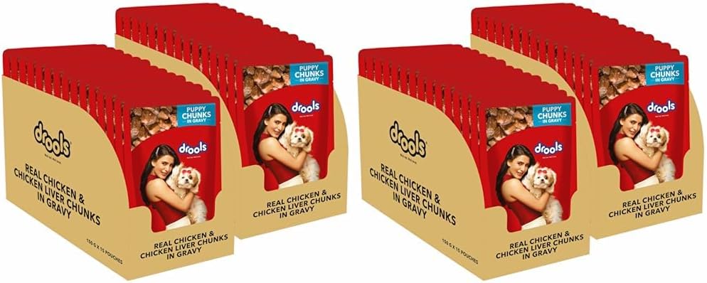 Drools Puppy Wet Dog Food,Real Chicken and Chicken Liver Chunks in Gravy 4.5Kg (150g x 30) Pack of 60