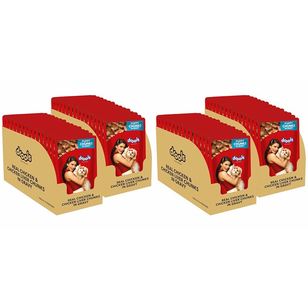 Drools Puppy Wet Dog Food,Real Chicken and Chicken Liver Chunks in Gravy 4.5Kg (150g x 30) Pack of 60