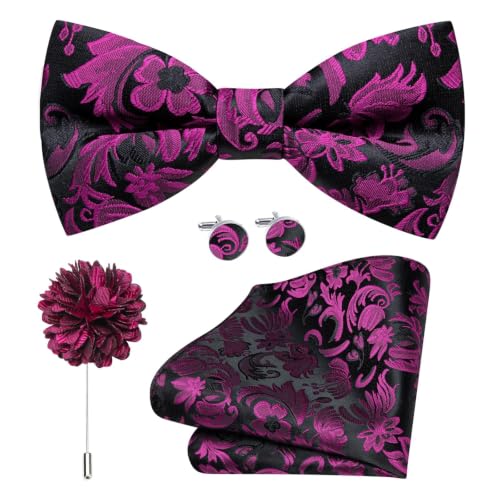 Image of Dubulle Mens Paisley Striped Bowtie Set Pre-tied Bowtie for Men and Pocket Square Set Wedding Business