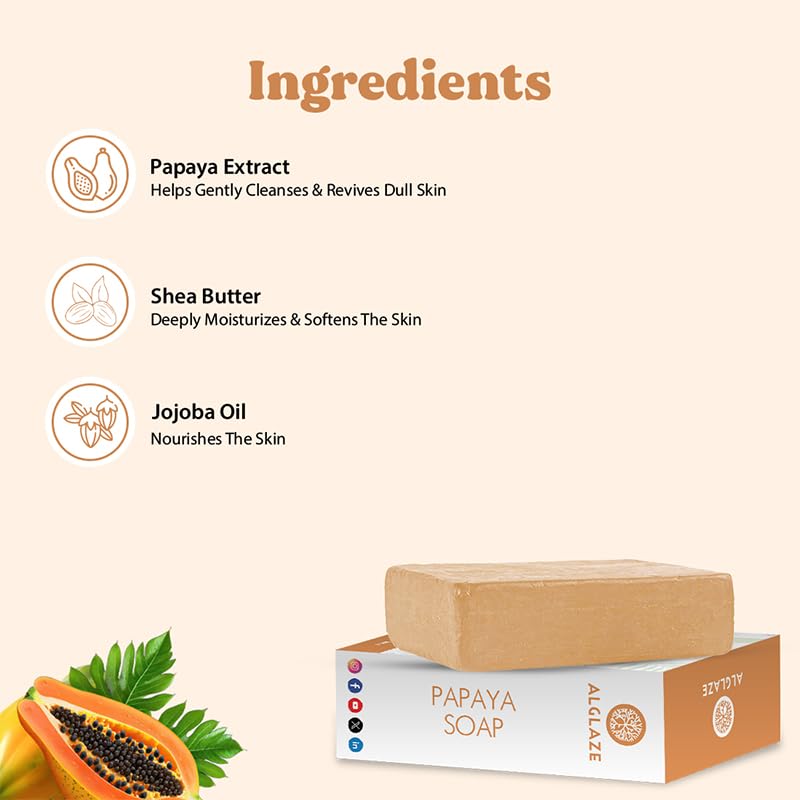 Image of Papaya Soap With Shea Butter & Jojoba Oil | Brightens, Smoothens & Refreshes | 100 g (Pack of 5)