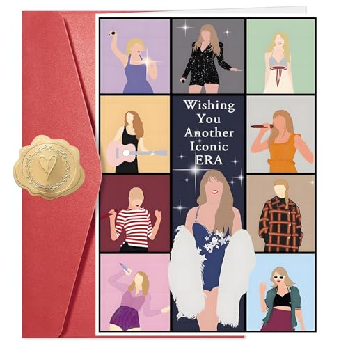 Taylor Swift Inspired Birthday Card, Wishing You Another Iconic Era Greeting Card with Envelope & Seal Stickers, Blank Inside for Personal Message, Swiftie Gifts for Women Girls, Music Lover Birthday Card for Fans