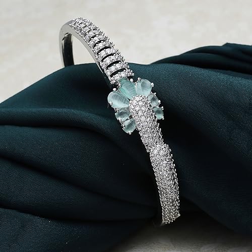 Rhodium-Plated Square Shaped American Diamond Kada Bracelet