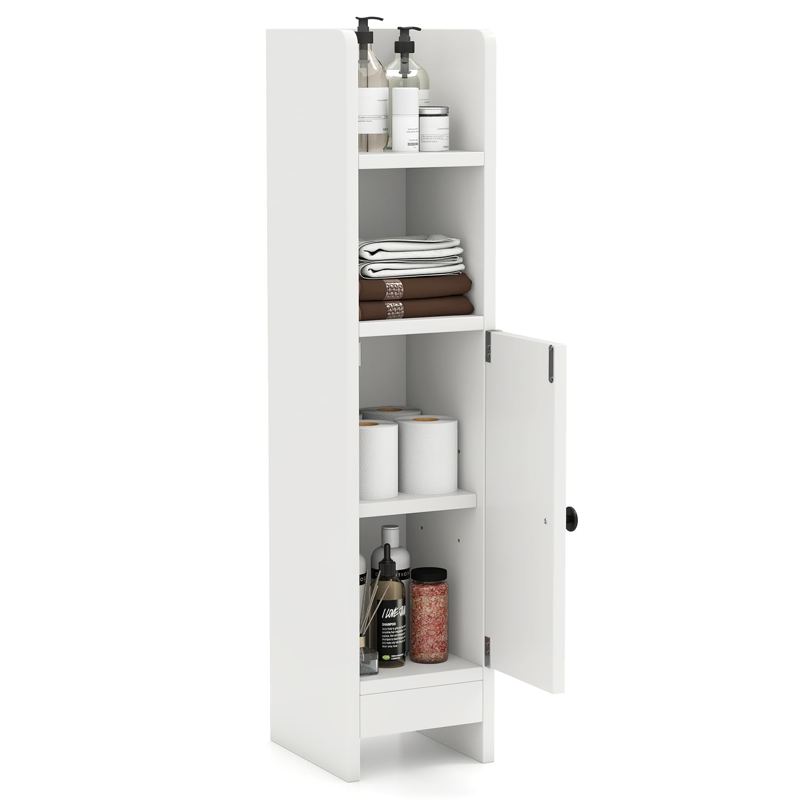 Multigot Bathroom Floor Cabinet, Freestanding Storage Cupboard with Adjustable Shelves & Compartment, Narrow Toilet Paper Storage Organizer for Bathroom Entryway (1 Adjustable Shelf, White)