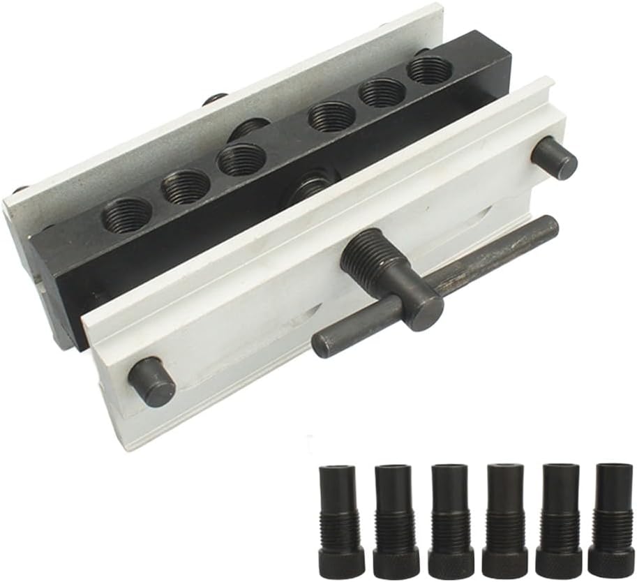 Self-Centering Doweling Jig Kit for Woodworking, Adjustable 0.4-6.7 Inch Clamping Range with 6 Hardened Steel Bushings, Aircraft-Grade Aluminum Drill Guide Locator Compatible with 2-Inch Wood Stock