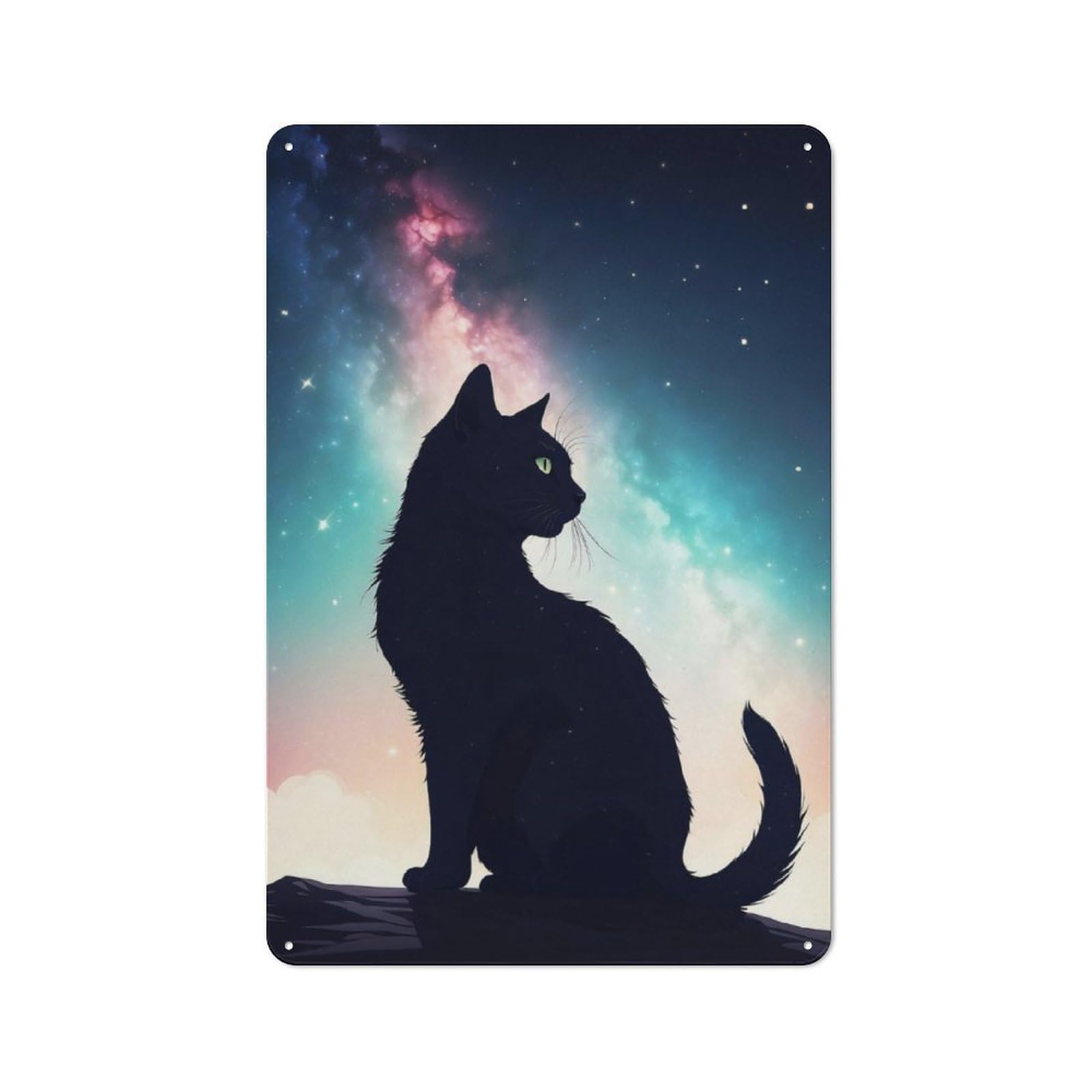 Junmoney Cosmic Cat Metal Wall Sign 30X20cm Featuring For Garage Wall, For Themed Room Decoration, For Living Room And Hallway Decor