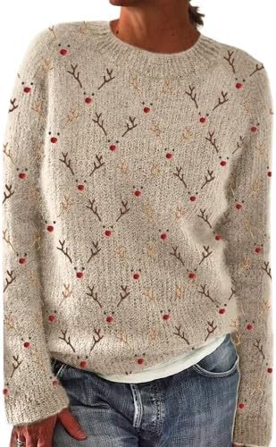 Weihnachtlicher Strickpullover für Damen, lässiger Pullover mit...