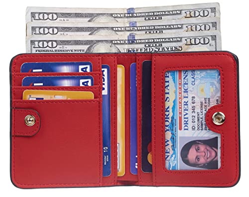 Image of Gostwo Small Wallet for Women, Slim Bifold Credit Card Holder, Compact RFID Blocking Cash Wallet, Billfolds Thin Leather Zipper Pocket, Mini Wallet Gift for Ladies Teen Girls Travel with ID Window