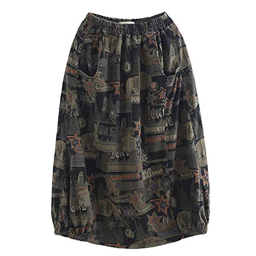 Jupes en denim mi-longues femme taille haute imprim&eacute; art jupe longue jean ample casual