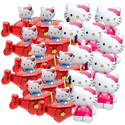 Toyland® Lot de 20 - Hello Kitty Mini Ballons en Aluminium - Tiges et Supports Inclus - Décorations pour Anniversaire