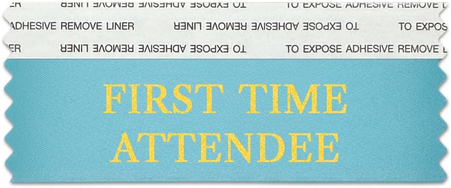 First Time Attendee 4" Badge Ribbons with Adhesive for Nametags - Made in The USA by Ribbons Galore (100 Ribbons)