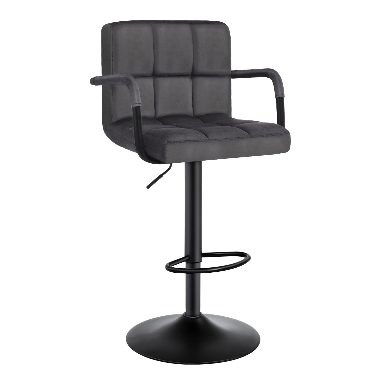 WOLTU OLTU Taburete de Bar Giratorio, Taburete Alto Cocina con Reposabrazos y Reposapies, para Bar Barra Cocina Salon, Terciopelo, Gris Oscuro