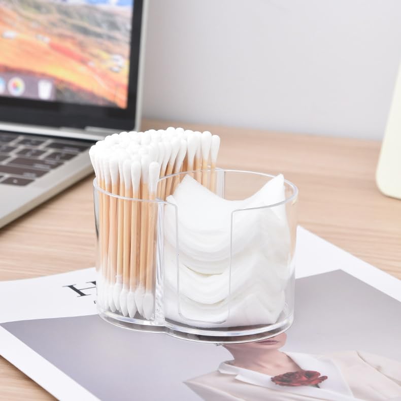 CINPIUK Qtip Holder Dispenser 2-in-1 Cotton Swab Pads Small Clear Sponge Makeup Storage Organizer Bathroom Containers for Cotton