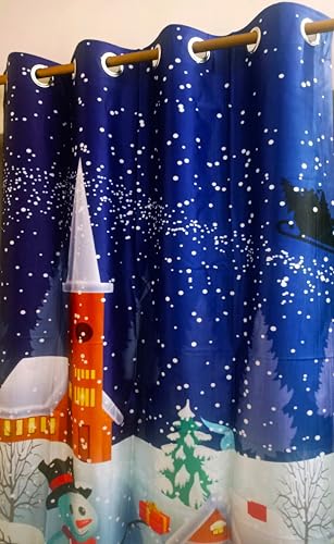 Image of Kids Room Curtains Santa Claus for Decoration Playschool | Digital Print Christmas Curtains for Home Winter 4x7 Feet Long Set of 1 Pc, Winter Snowman