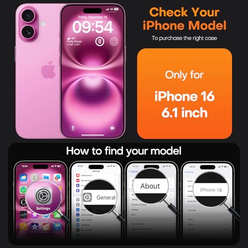 Image of TAURI for iPhone 16 Case, Compatible with MagSafe, Pink | with Screen Protector, Not-Yellowing Military-Grade Protection, Shockproof Slim Magnetic Case for iPhone 16