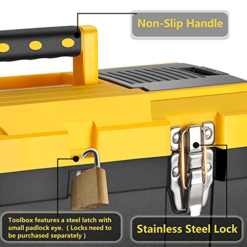 Anyyion 16.5-Inch Toolbox with Removable Tray with Stainless Steel Dual Lock Secured,Truly Strong and Durable (Black)