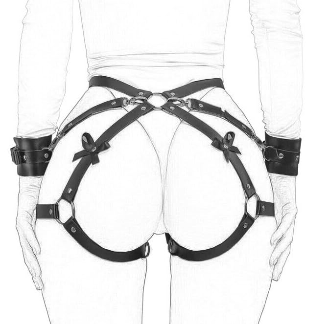 Waist Belt Leg Garters with hancuffs Leather Body Belt Suspenders Lingerie Gothic Belts Sets with Handcuffs