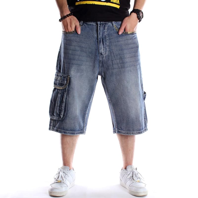 Men's Black Baggy Short Denim Jeans Fashion Hip-Hop Wide Leg Cargo Pants2