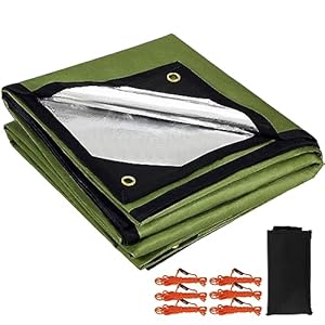 RedSwing Heavy Duty Survival Blanket, Waterproof Emergency Thermal Tarp, Multipurpose Reflective Insulated All Weather Blankets for Camping Hiking, Green,11.8 x 8.5 ft