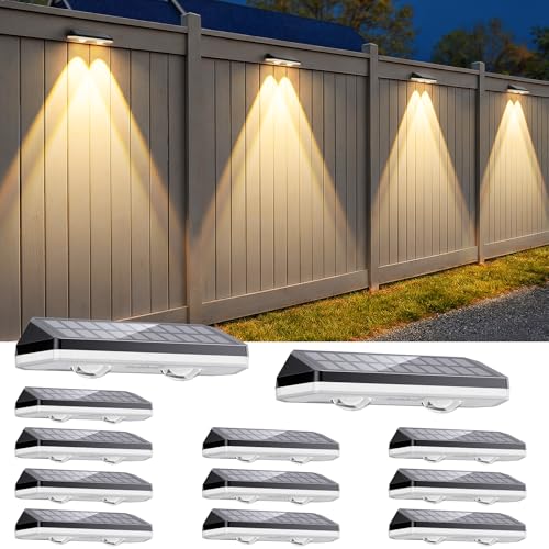 Image of Solar Fence Lights Outdoor,3000 /4500 /6000K /RGB 13 Mode 12PACK Fence Lights Solar Powered High Brightness LED Lens IP65 Waterproof Solar Wall Light for Outside /Patio /Step /Backyard /Railing Pool /Deck