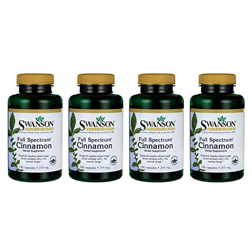 Swanson Cinnamon Cardiovascular Healthy Blood Sugar Glucose Levels Metabolic Support Cinnamomum Cassia (bark) Herbal Supplement 375 mg (700 mg per 2 Capsule Serving) 180 Capsules (Caps) (4 Pack)