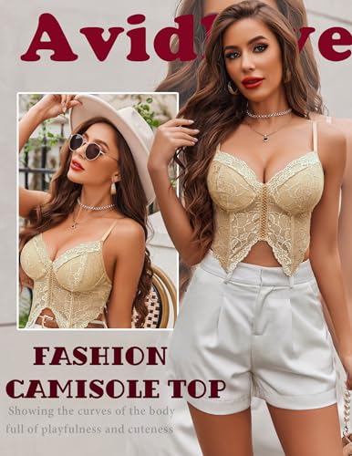 Image of Avidlove Lace Bralettes for Women Y2k Camisole Lingerie Adjustable Strap Crop Top