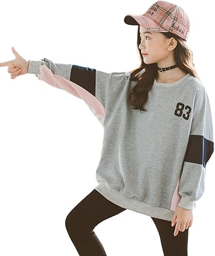 Rolanko Sudadera con cuello redondo para niñas y niñas casual de gran tamaño manga larga