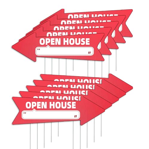 Open House Red Arrow Yard Signs with Stakes-16 x 5 in Double Sided, Open House Real Estate Signs, Property Sale Directional Arrows Signs, WEATHER-PROOF (10)