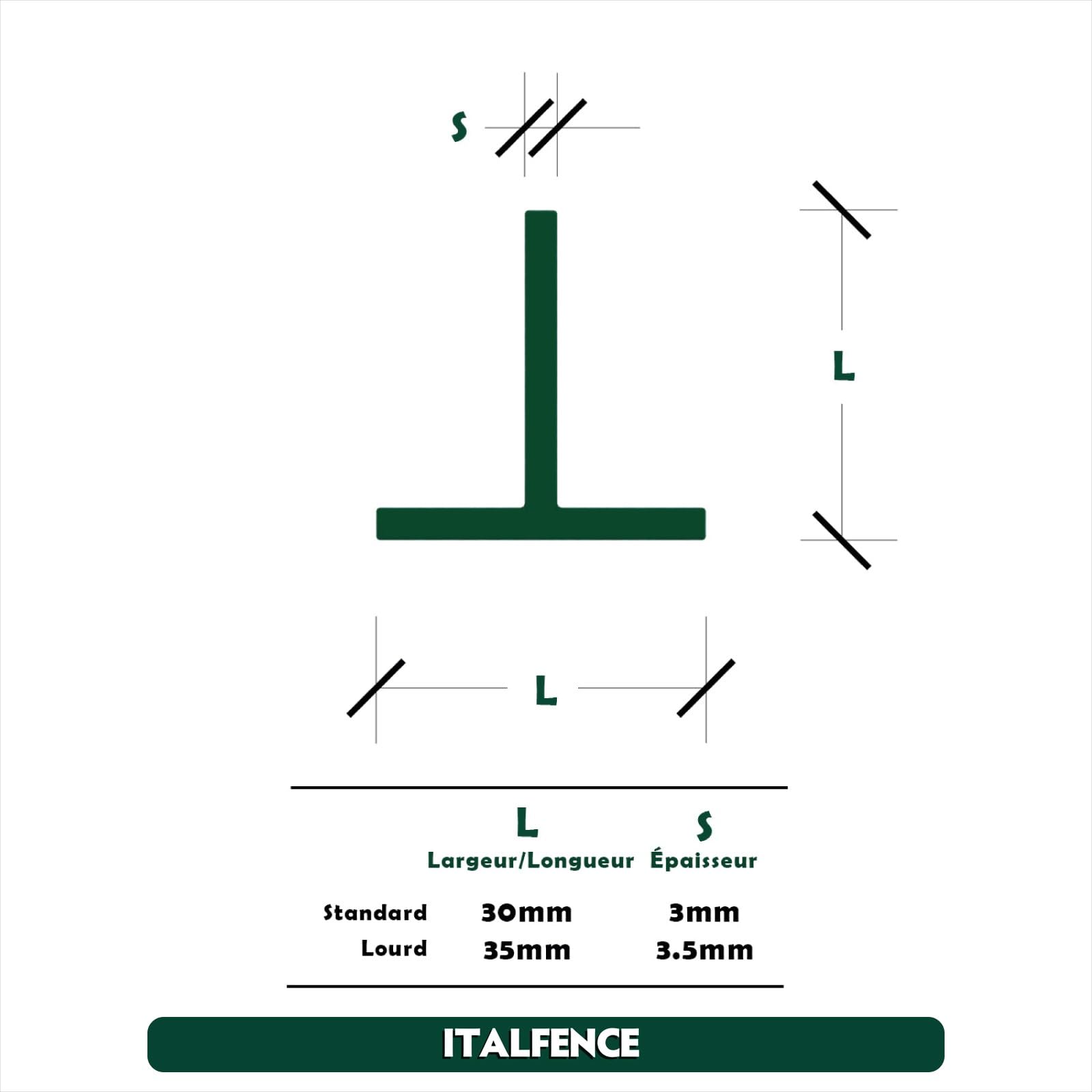 Lot de 10 piquets T en fer plastifié vert [H125cm, 30x30x3mm]
