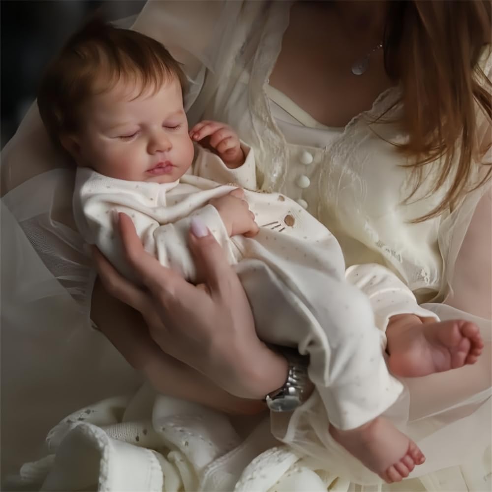 Lalka Reborn, realistyczna lalka wyglądająca jak prawdziwe dziecko, zamknięte oczy, uśmiechnięta dziewczyna, 50 cm, ręcznie wykonana, zmywalna, miękkie winylowe ciało (kolor kremowy)